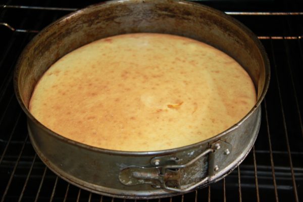 Вылейте тесто в форму и выпекайте 30 минут, или до золотистого цвета, или пока зубочистка, помещенная в центр пирога, не выходит сухая.